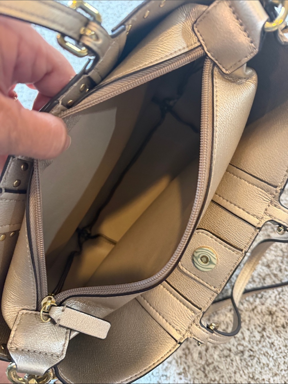 Calvin Klein Snake-Print Studded Tote Bag in Beige and Brown - Picture 8 of 12
